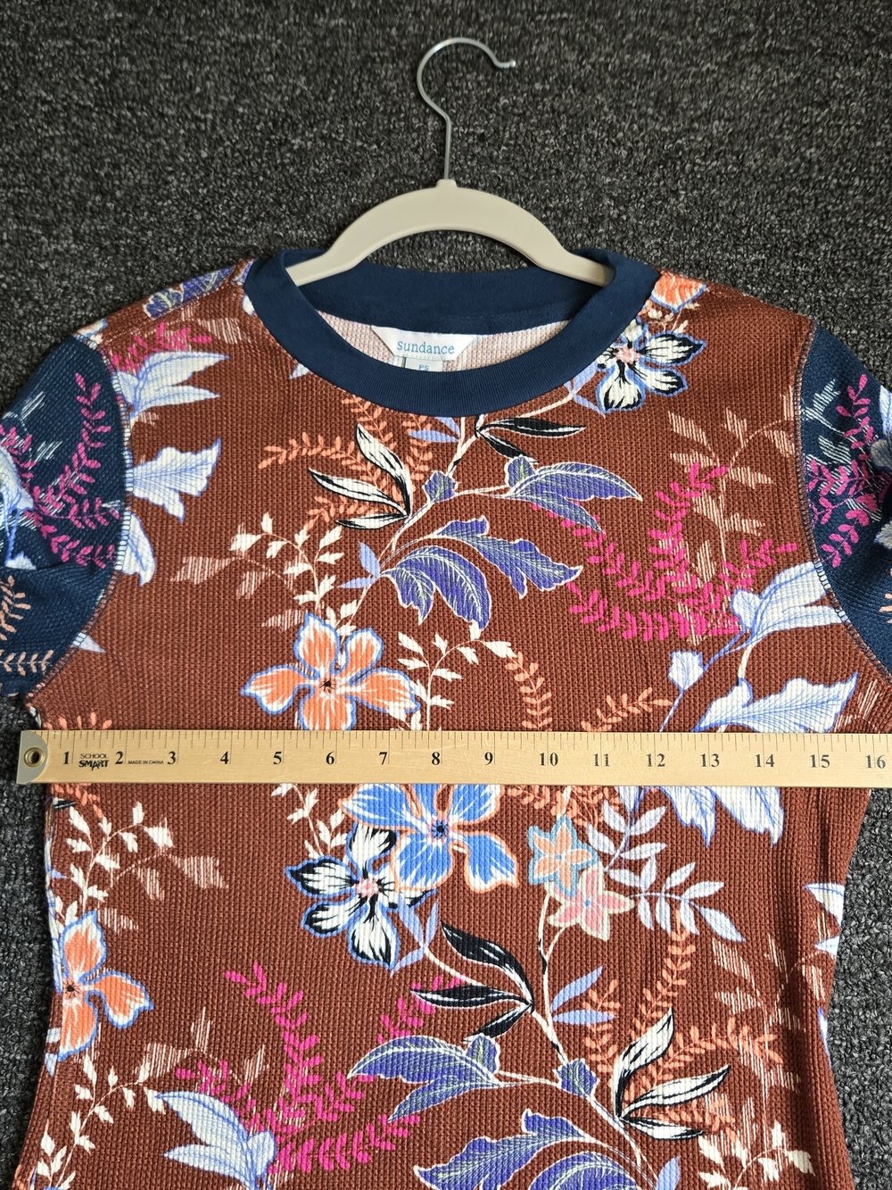 Sundance T Shirt Women PS Burnt Orange Blue Floral Thermal Earthy Fall Layering - Picture 8 of 10